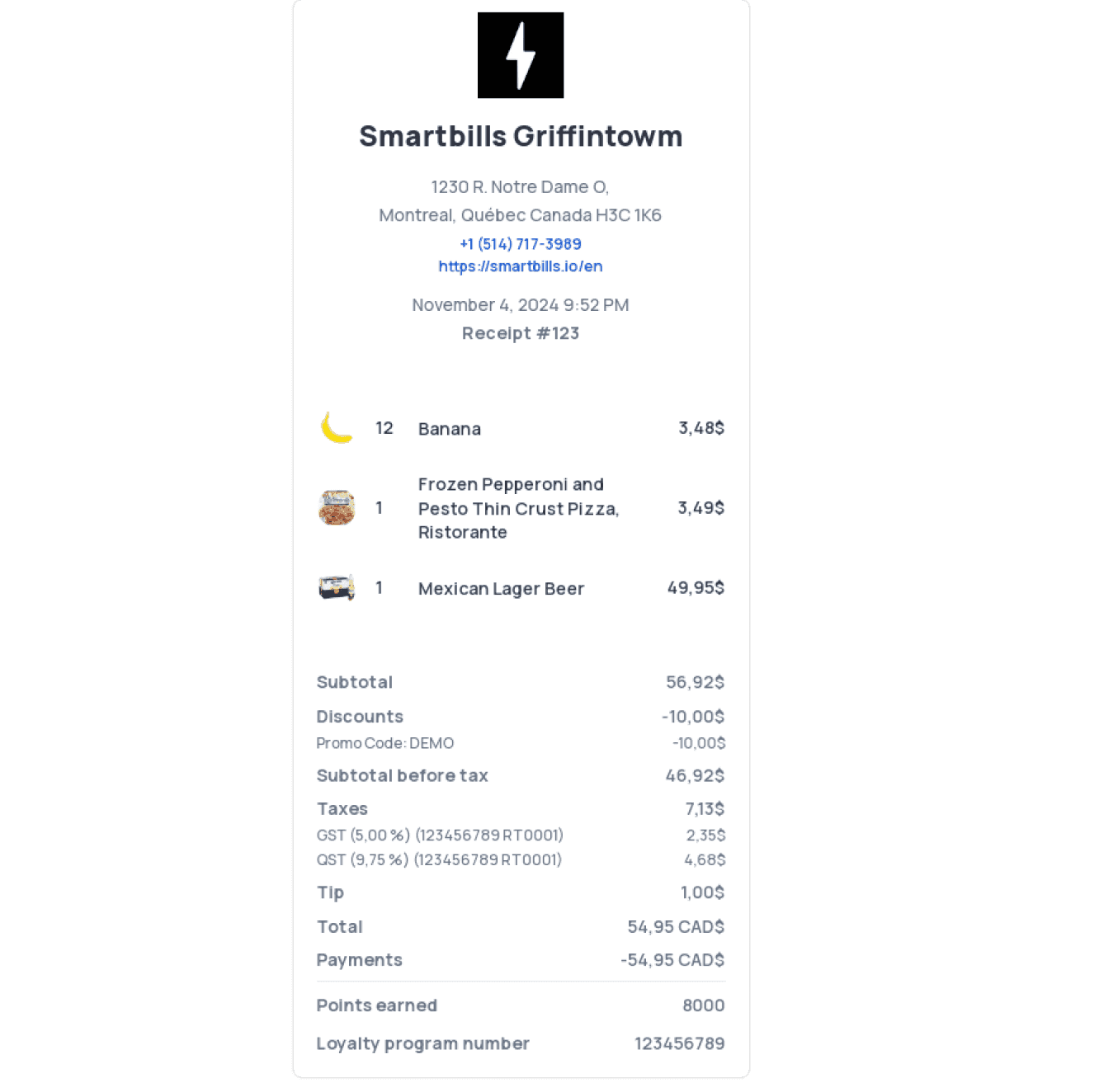 Smartbills receipt