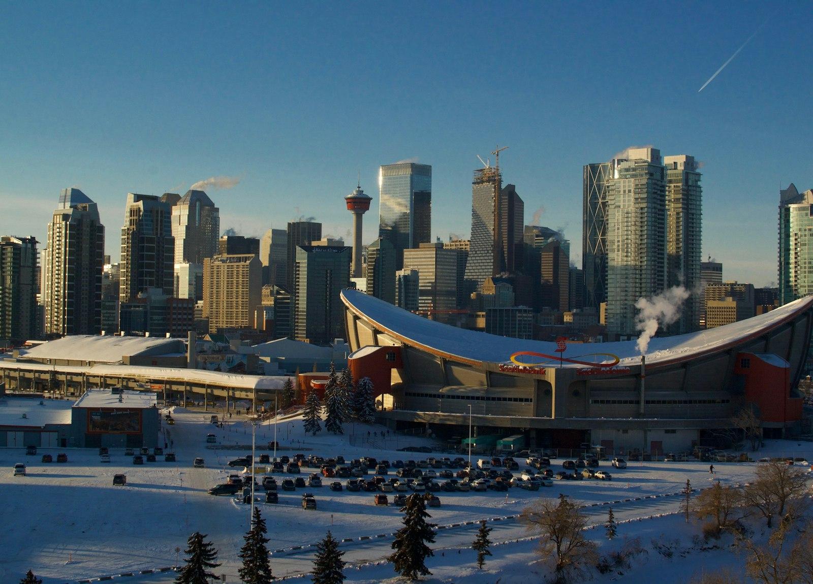 The Calgary skyline with the Calgary Tower in winter
