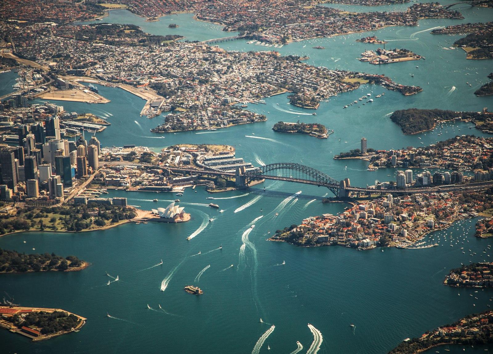 The Sydney Harbour Bridge and Opera House from above