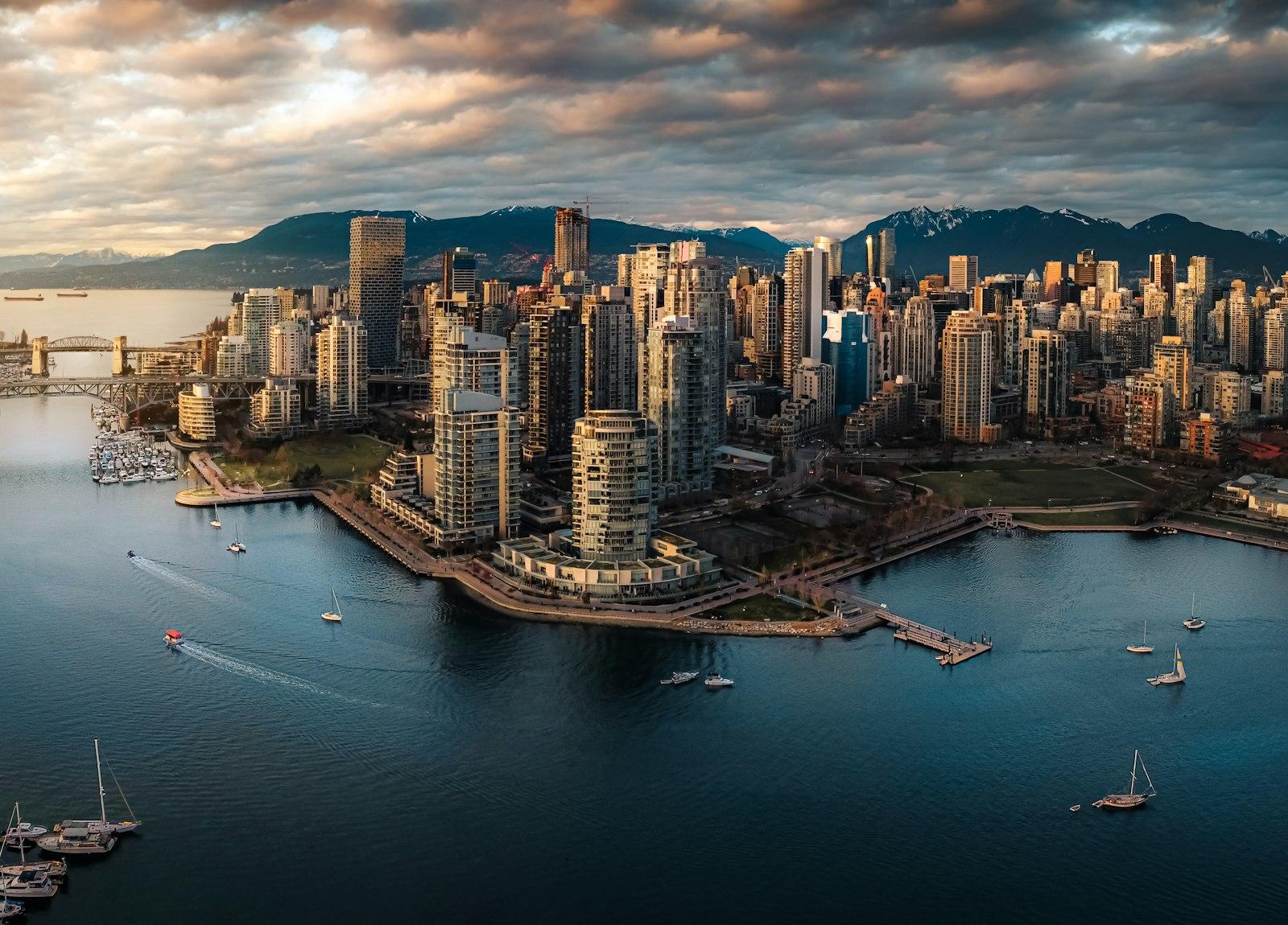 False Creek and the Vancouver skyline at golden hour