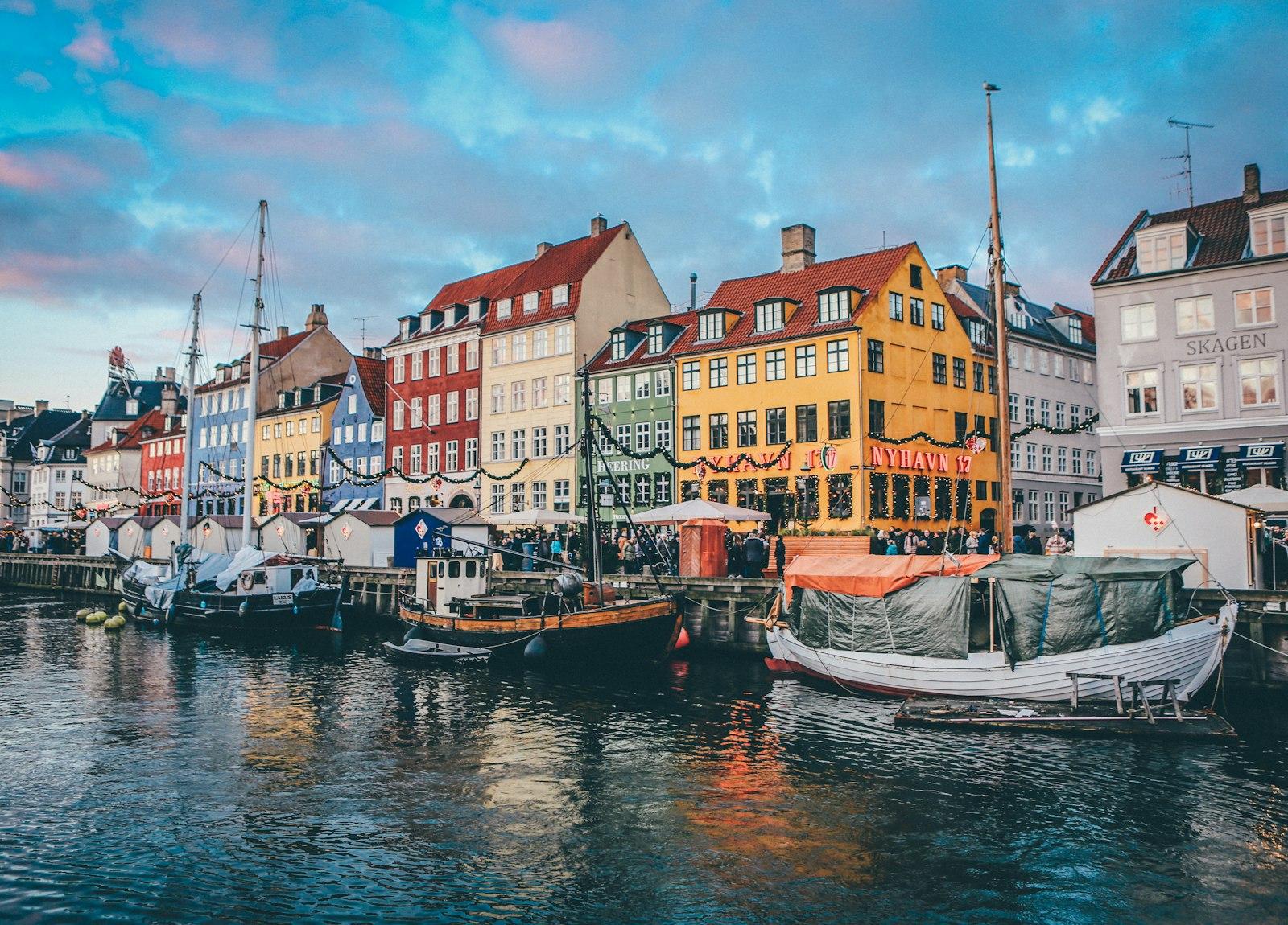 Boats along Nyhavn in Copenhagen