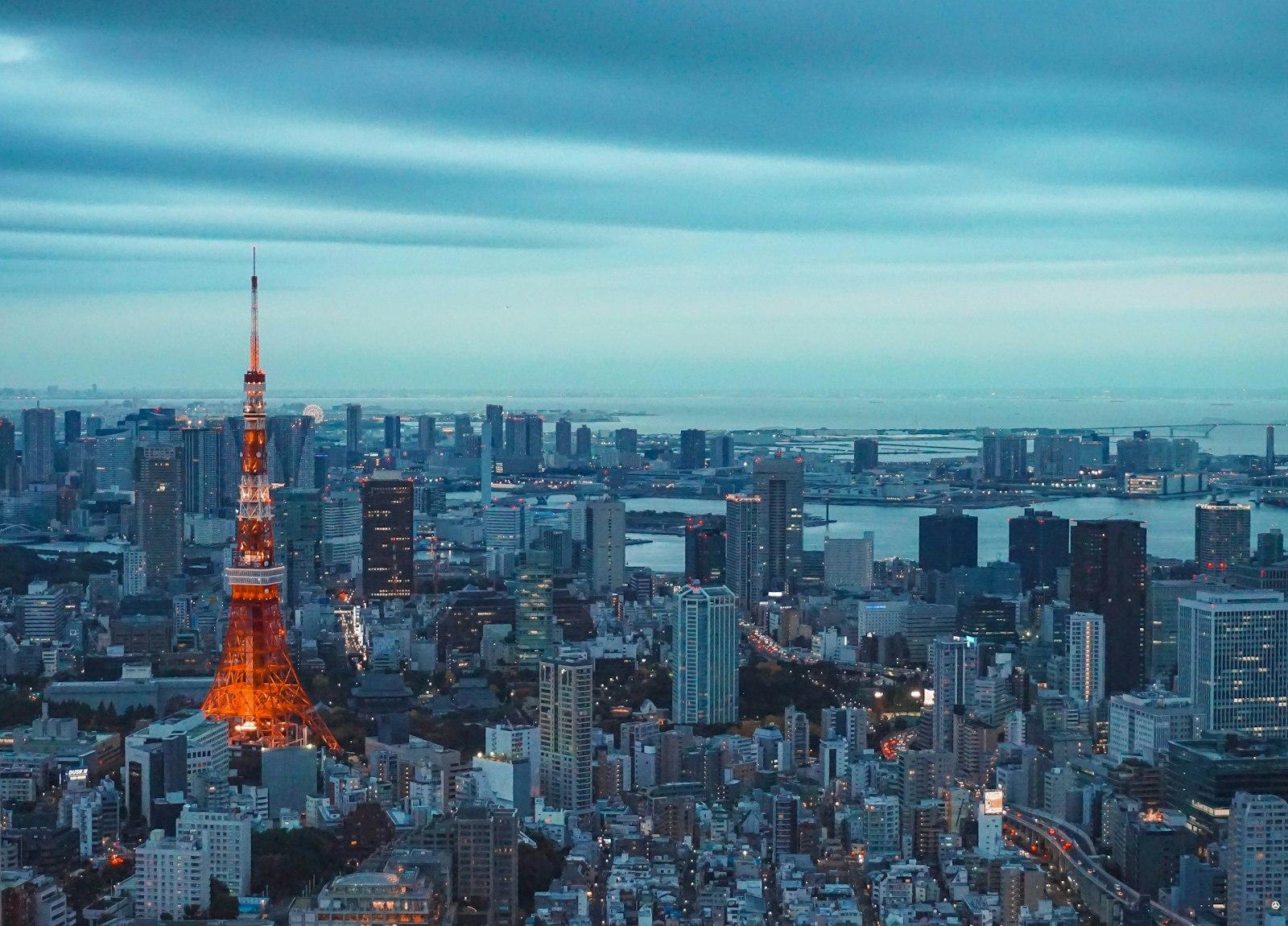 Tokyo Tower and the city skyline at dusk