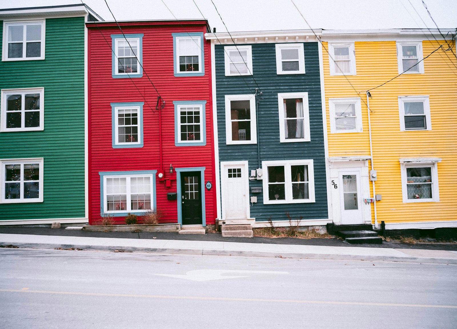 A row of colorful Jelly Bean houses in St. John's