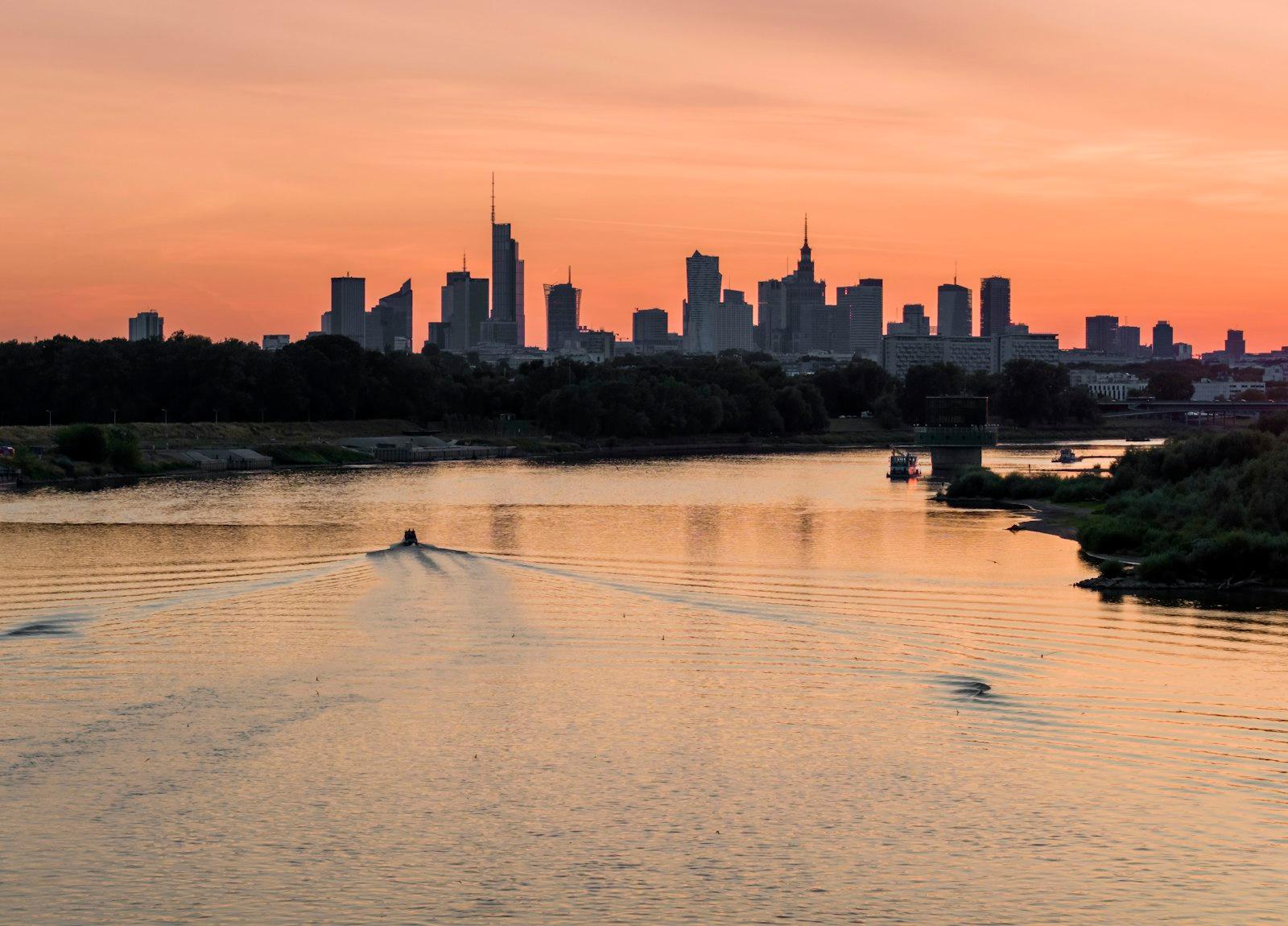 Warsaw over the Vistula at sunset
