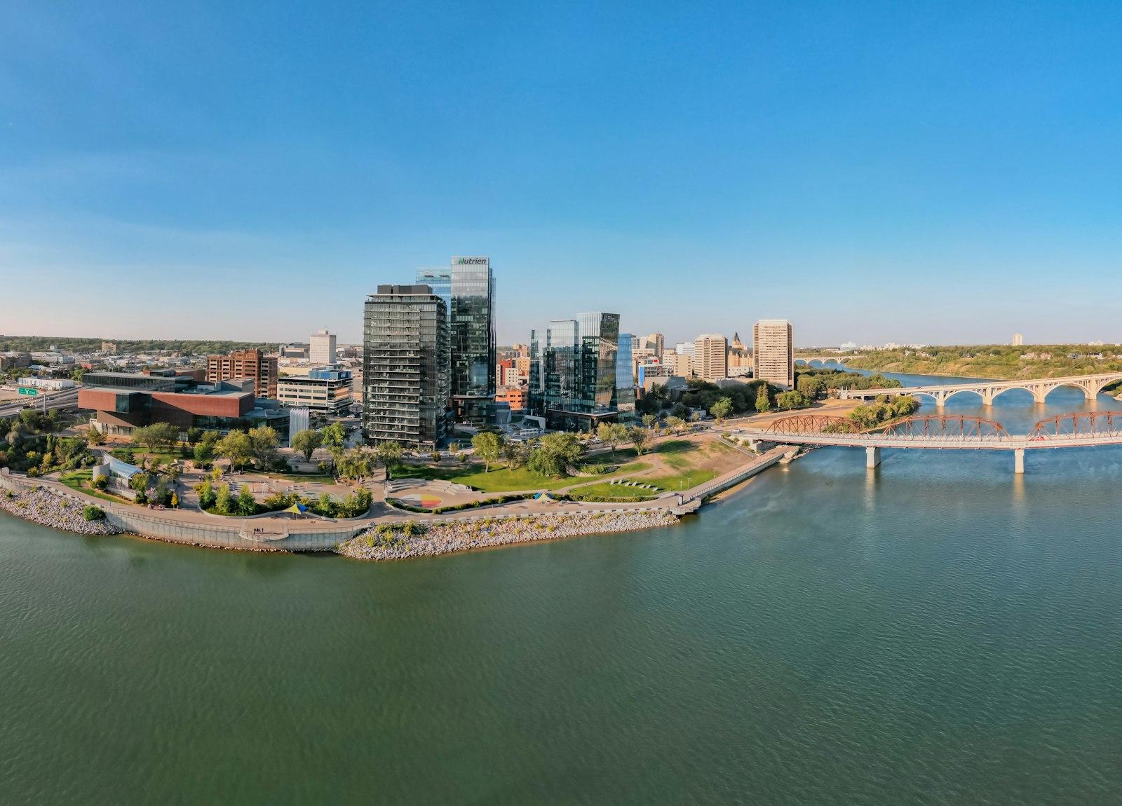 River Landing and the South Saskatchewan River in Saskatoon