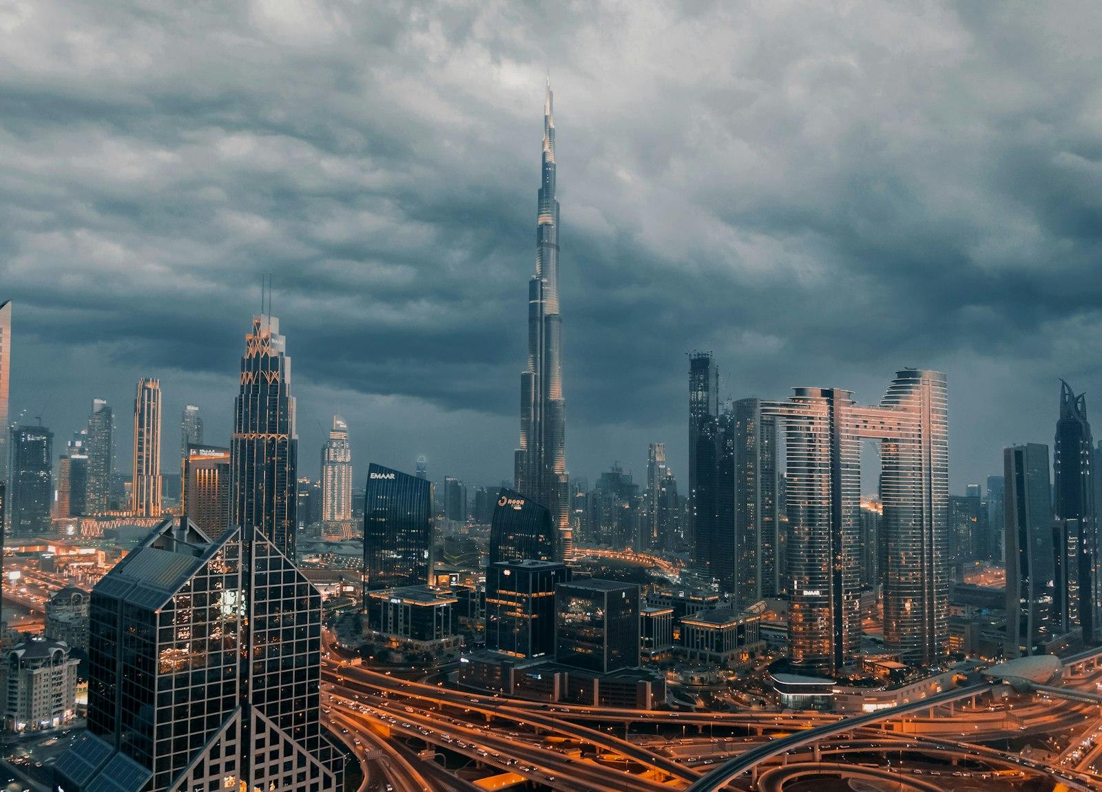 The Burj Khalifa above Downtown Dubai